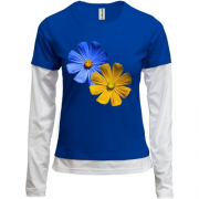 Жіночий лонгслів Комбі із жовто-синіми квітками