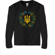 Дитяча футболка з довгим рукавом герб України у квітковому вінку
