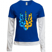 Комбінований лонгслів з гербом України з жовто-синіх квітів