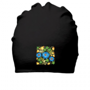 Бавовняна шапка із синіми квітами (писанка)