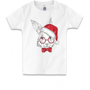 Детская футболка с кроликом в новогоднем колпаке