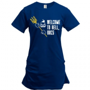 Подовжена футболка з принтом "Wellcome to hell, orcs"