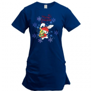Подовжена футболка із зайчиком та сніжинками "щасливого Різдва"