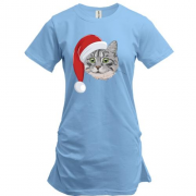 Подовжена футболка з котом у шапці Санти