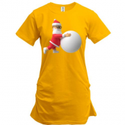 Подовжена футболка "3D Санта катає снігову кулю"