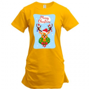 Подовжена футболка з оленем та прикрашеними рогами "Щасливого Різдва"