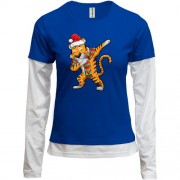 Комбинированный лонгслив "Рождественский тигр депает"