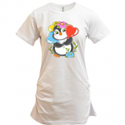 Подовжена футболка з пінгвіном та кульками