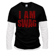 Комбинированный лонгслив с надписью "I AM SWAG"