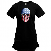 Подовжена футболка "Череп у кольорах прапора США"
