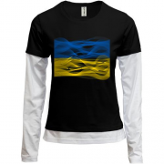 Жіночий лонгслів Комбі "Прапор України у вигляді хвиль"