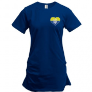 Подовжена футболка Тризуб на жовто-синьому серці (Вишивка)