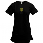 Подовжена футболка з чорною вишиванкою та оливковим тризубом (Вишивка)