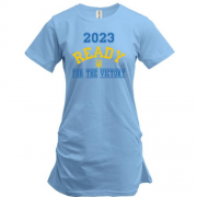 Подовжена футболка з написом "2023 ready for the victory"