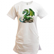 Подовжена футболка Зелений дракон на камені
