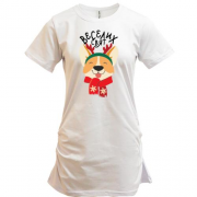 Подовжена футболка із собачкою "Веселих свят"