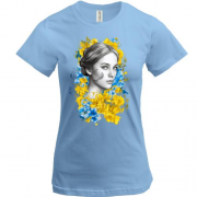 Футболка Дівчина у жовто-синіх квітах