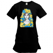 Подовжена футболка Дівчина у жовто-синіх квітах (2)