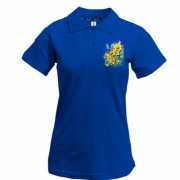 Жіноча футболка-поло Жовто-синій квітковий арт з метеликом