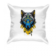 Подушка Волк с желто-синим артом