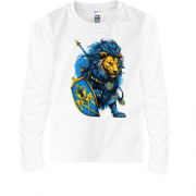 Детская футболка с длинным рукавом с желто-синим львом-воином