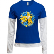 Жіночий лонгслів Комбі з жовто-синім букетом квітів (2)