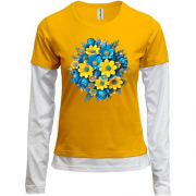 Жіночий лонгслів Комбі з жовто-синім букетом квітів (АРТ)