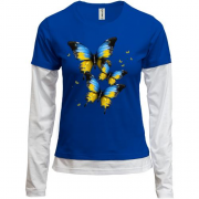 Комбінований лонгслів з жовто-синіми метеликами