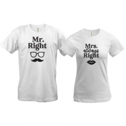 Парные футболки Mr Right - Mrs always Right - (Вышивка)