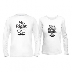Паpні лонгсліви Mr Right - Mrs always Right - (Вишивка)