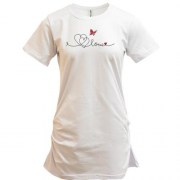 Подовжена футболка з написом Love з метеликом (Вишивка)