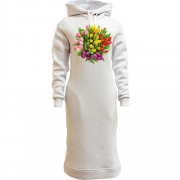 Женская толстовка-платье с букетом тюльпанов