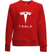 Детский свитшот без начеса с лого Tesla