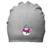 Бавовняна шапка зі сніговиком в фіолетовому шарфі
