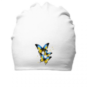 Хлопковая шапка с желто-синими бабочками