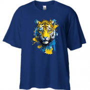 Футболка Oversize з тигром у жовто-синіх фарбах