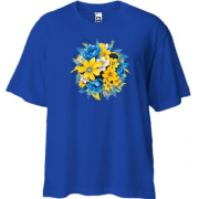 Футболка Oversize з жовто-синім букетом квітів (2)