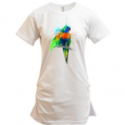 Подовжена футболка з акварельною папугою