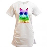 Подовжена футболка Веселковий кіт