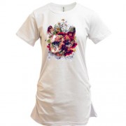 Подовжена футболка з совою з квітів