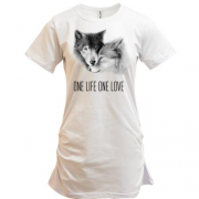 Подовжена футболка з вовками One Life One Love