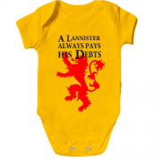 Детское боди a lannister always pays his debts