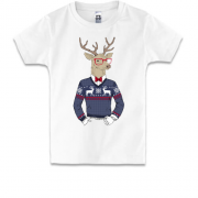 Детская футболка с новогодним оленем хипстером