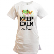 Подовжена футболка з жабою Keep calm & be cool