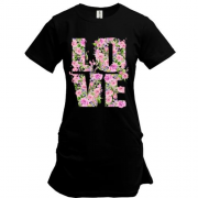Подовжена футболка з написом з троянд "love"