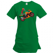 Подовжена футболка з арт ілюстрацією мотоцикліста спортсмена