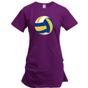 Подовжена футболка з синьо-жовтим волейбольним м'ячем