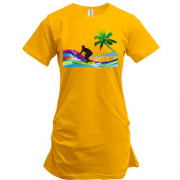 Подовжена футболка з серфінгістом і райдужними хвилями