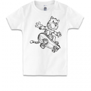 Детская футболка с котом на скейте