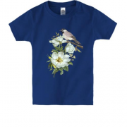 Детская футболка с птицей на ветке с цветами